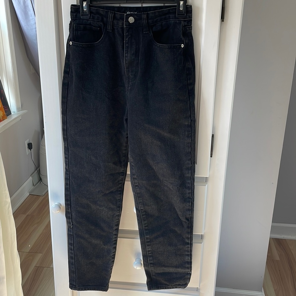 NastyGal Black High-Rise Tapered Leg Ankle-Cropped Womens Jeans
